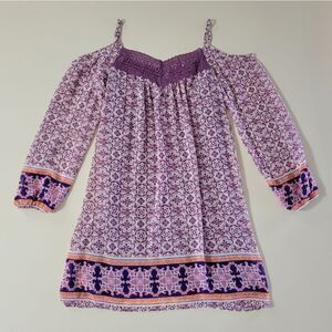 Xhilaration Purple Sheer Lined Long Sleeve Cold Shoulder Dress